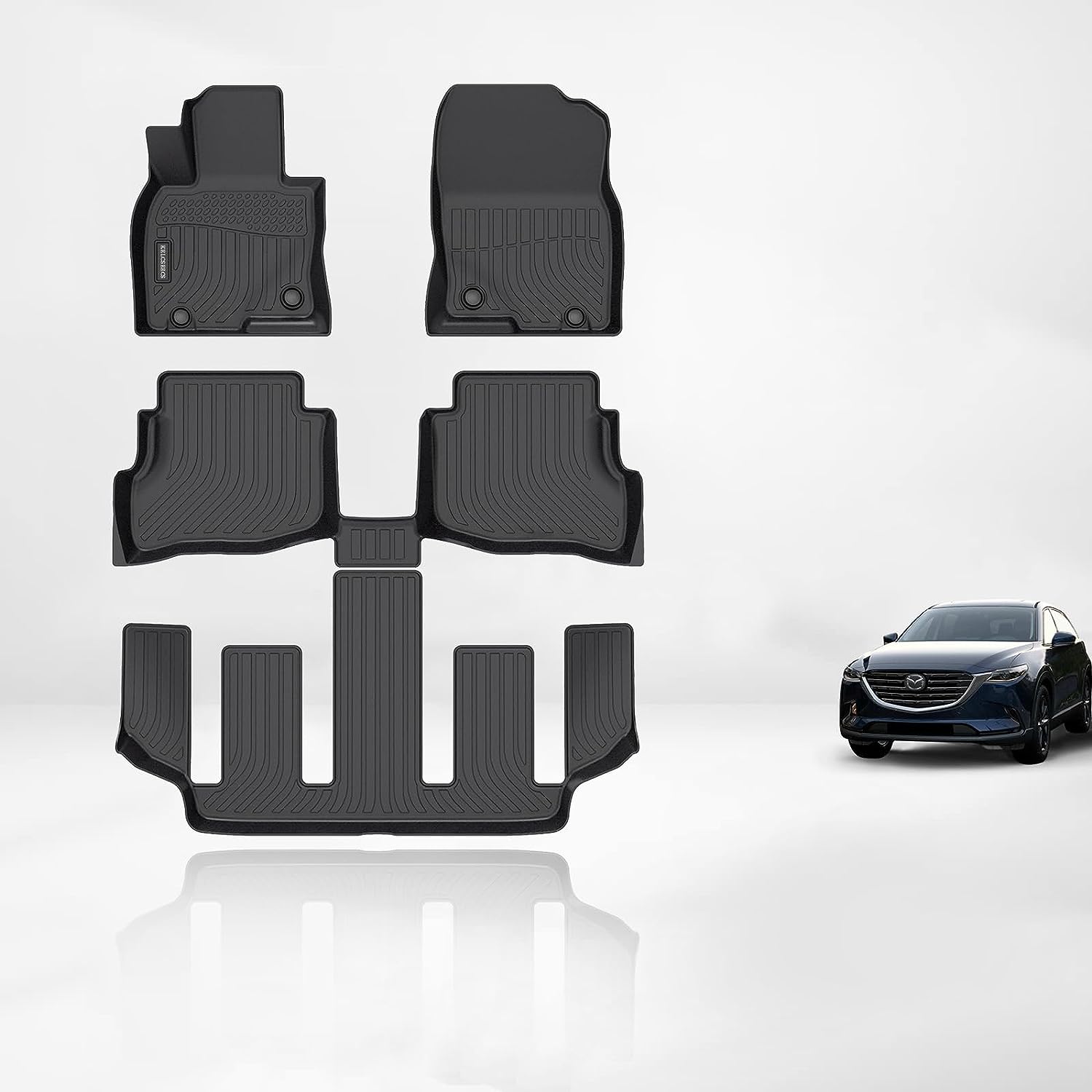 Kelcseecs All Weather 3D Tech Design TPE Car Floor Mats Floor Liners For Mazda CX-9 2020-2023(Only Fit 6 Passenger Without 2nd Row Console)