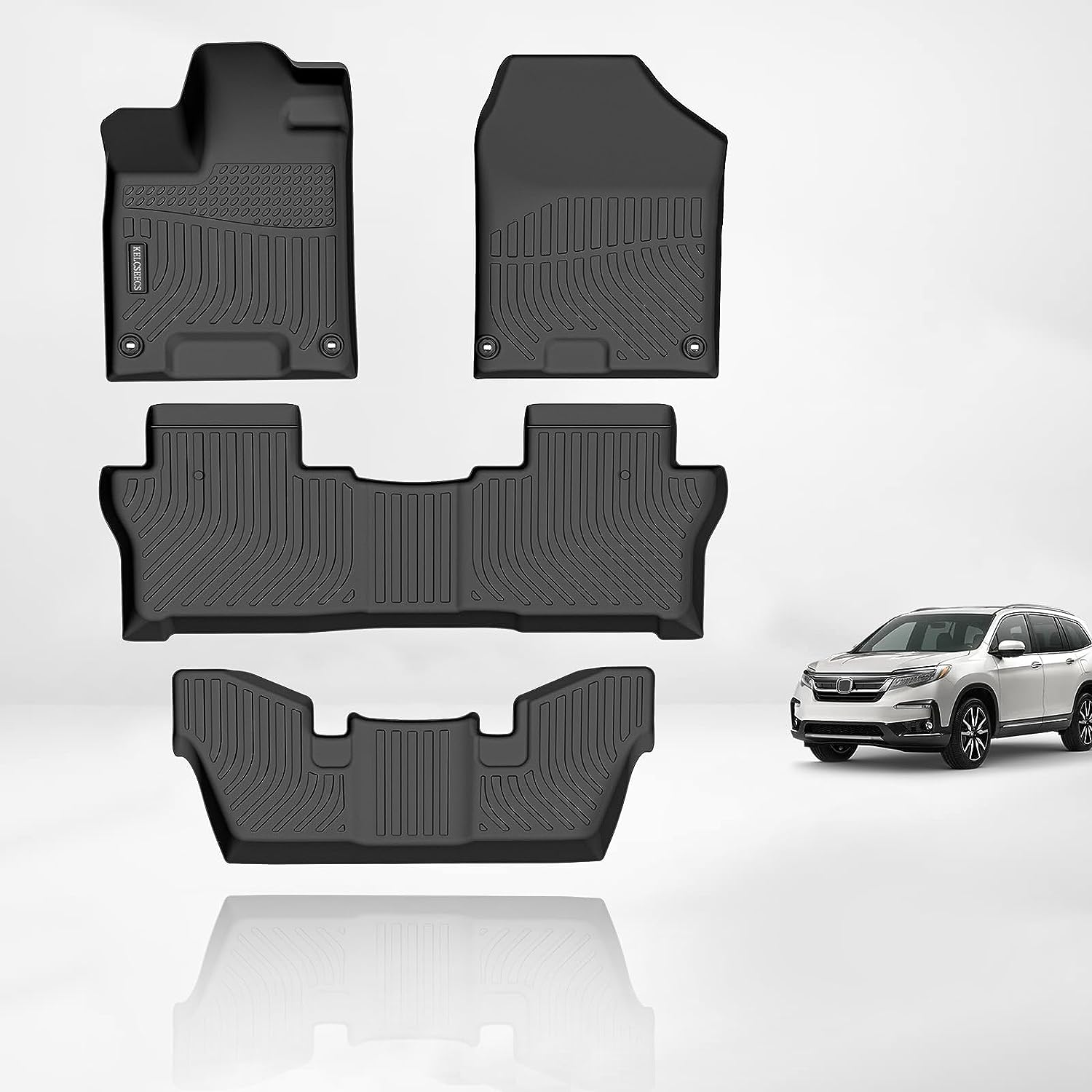 Kelcseecs All Weather 3D Tech Design TPE Car Floor Mats Floor Liners For Honda Pilot 7 Passenger 2016-2022