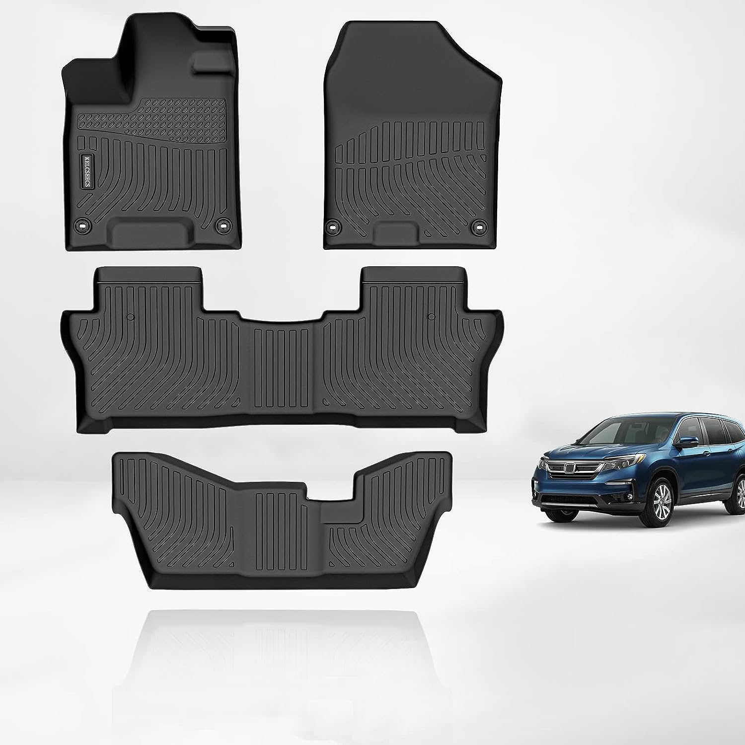 Kelcseecs All Weather 3D Tech Design TPE Car Floor Mats Floor Liners For Honda Pilot 8 Passenger 2016-2022